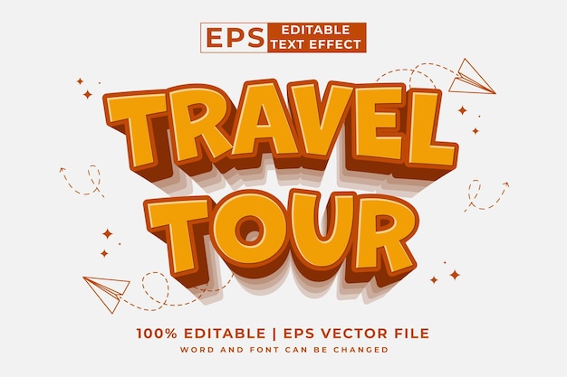 Editable text effect Travel Tour 3d cartoon template style premium vector