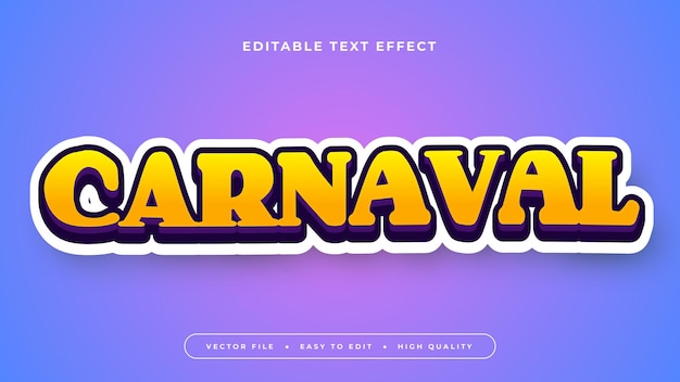 Editable text effect Yellow carnaval text on gradient purple background