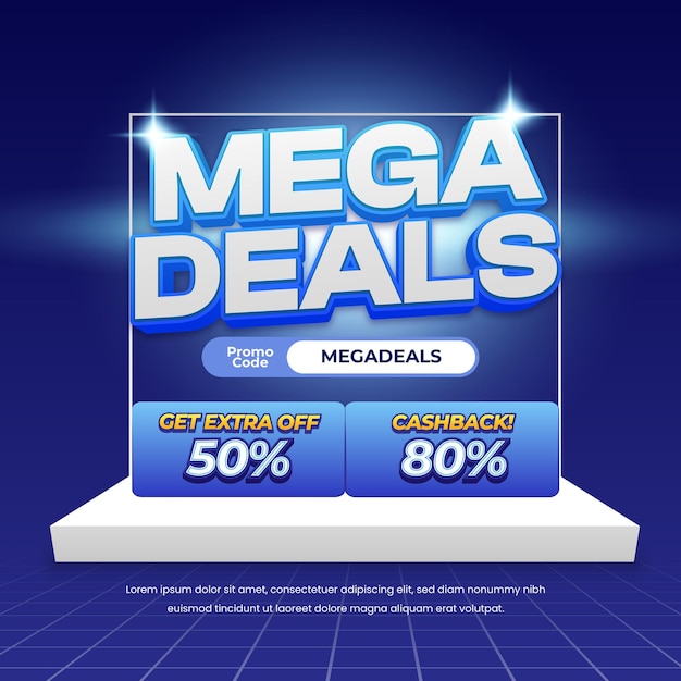 Editable text Mega sale discount deals dark blue gradient board banner template
