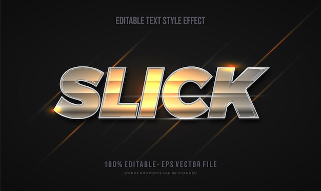Editable text style effect with shiny gold chrome color.