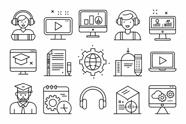 education and Learning web icons in line style School university textbook learning Vector