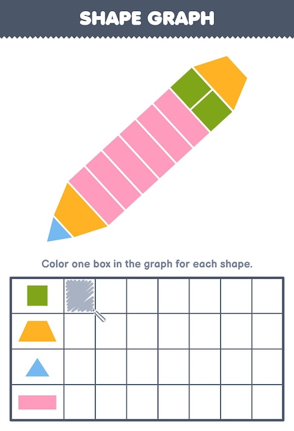 Education game for children count how many shape of square trapezoid triangle and rectangle then color the box in the graph printable shapes worksheet