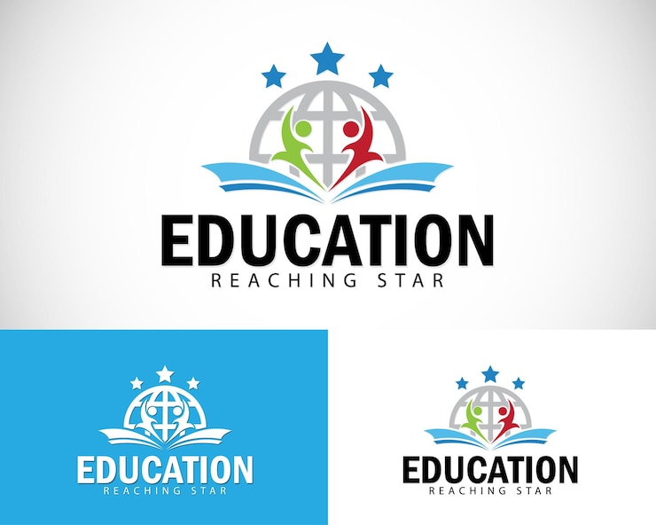 Vector education logo creative world smart reaching star design concept foundation