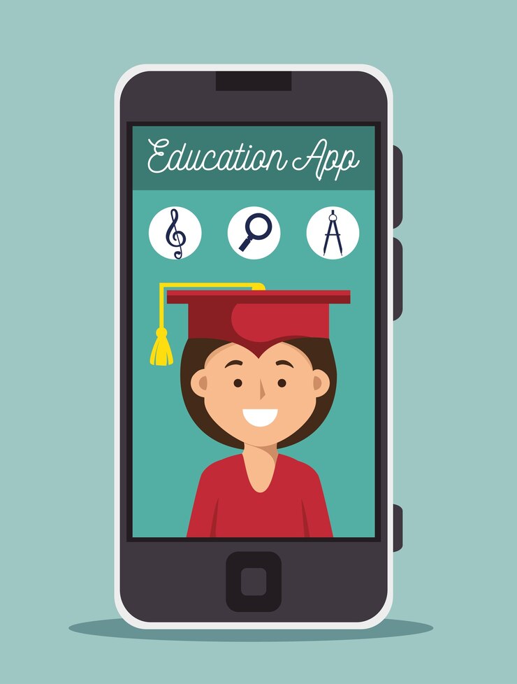 Vector education online girl graduation smartphone design 