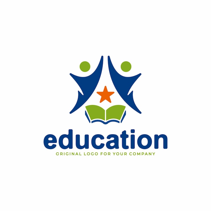 Vector educational logo with teamwork concept and symbol of people who want to reach for stars