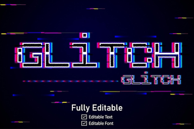 Efek teks Glitch futuristik untuk teks video game untuk efek teks glitch cyberpunk yang bisa diedit