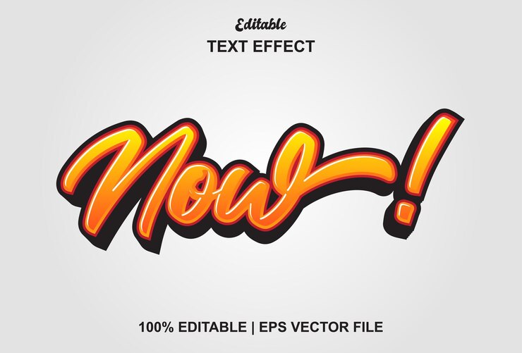 Vector efek teks now yang dapat diedit dengan warna oranye