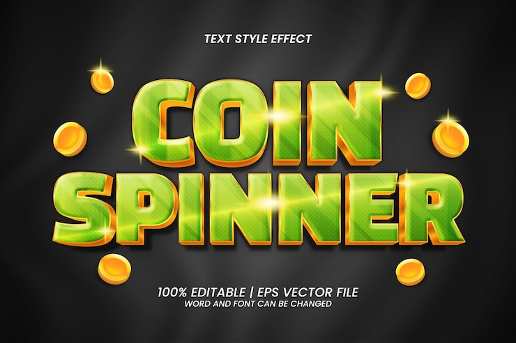 Vector efek teks pemutar koin yang dapat diedit tebal 3d
