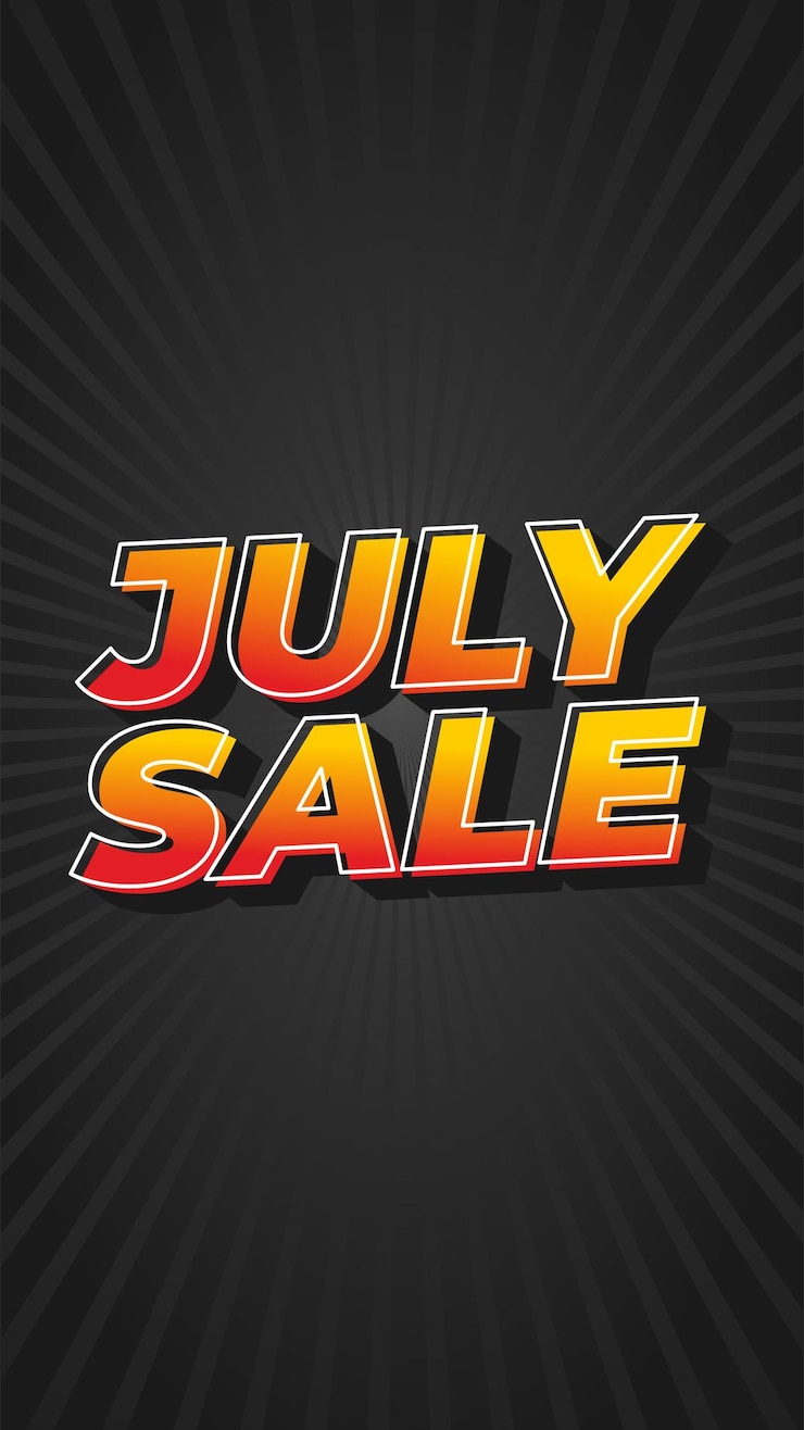 Vector efek teks promo juli dalam gaya 3d dengan orientasi potret