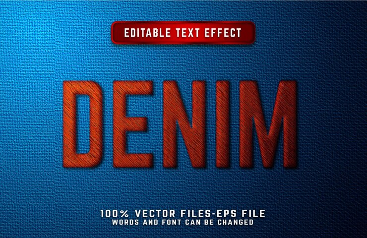 Efek teks realistis 3d Denim vektor premium