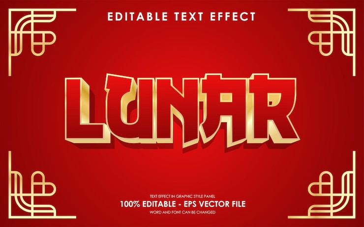 Vector efek teks selamat tahun baru imlek yang bisa diedit dengan latar belakang tema oriental