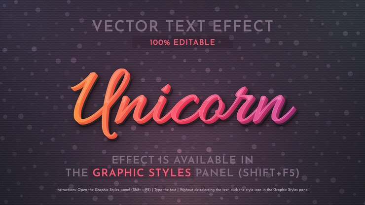 Vector efek teks yang bisa diedit gaya grafis unicorn