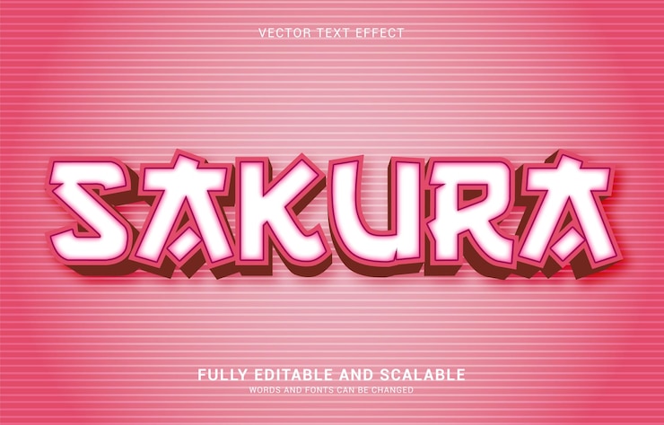 Vector efek teks yang dapat diedit gaya sakura