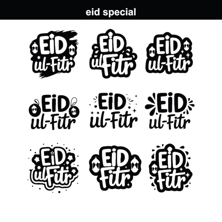 Vector eid adha and fitr arabic calligraphy collection set package designs