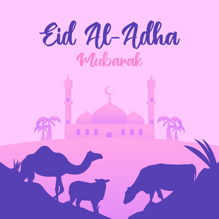 Vector eid al adha mubarak social media post template with flat illustration