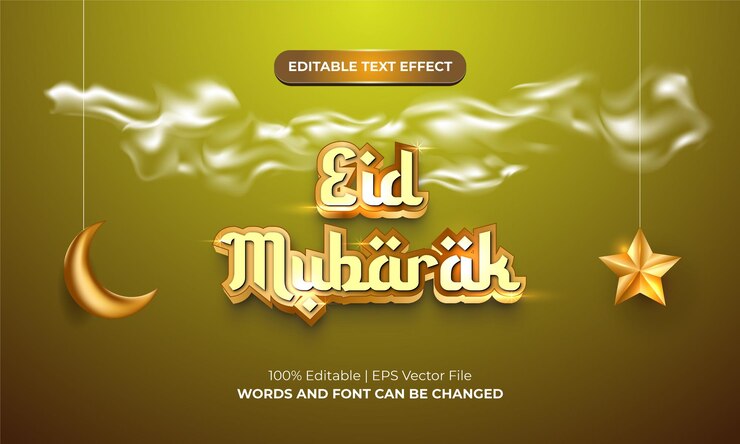 Eid mubarak golden editable 3d text style effect