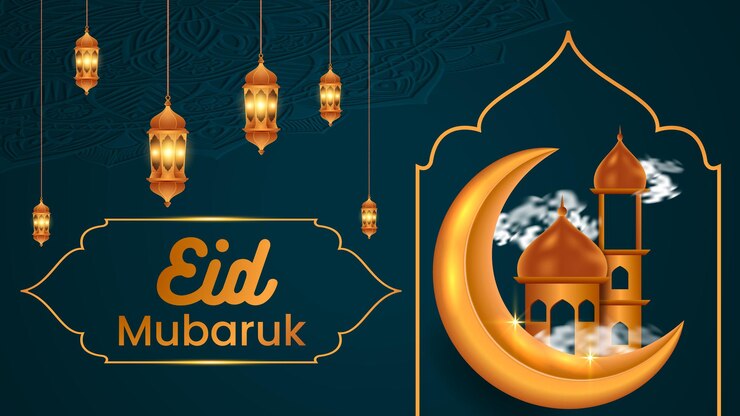 Eid Mubarak moon and Realistic eid alfitr illustration background