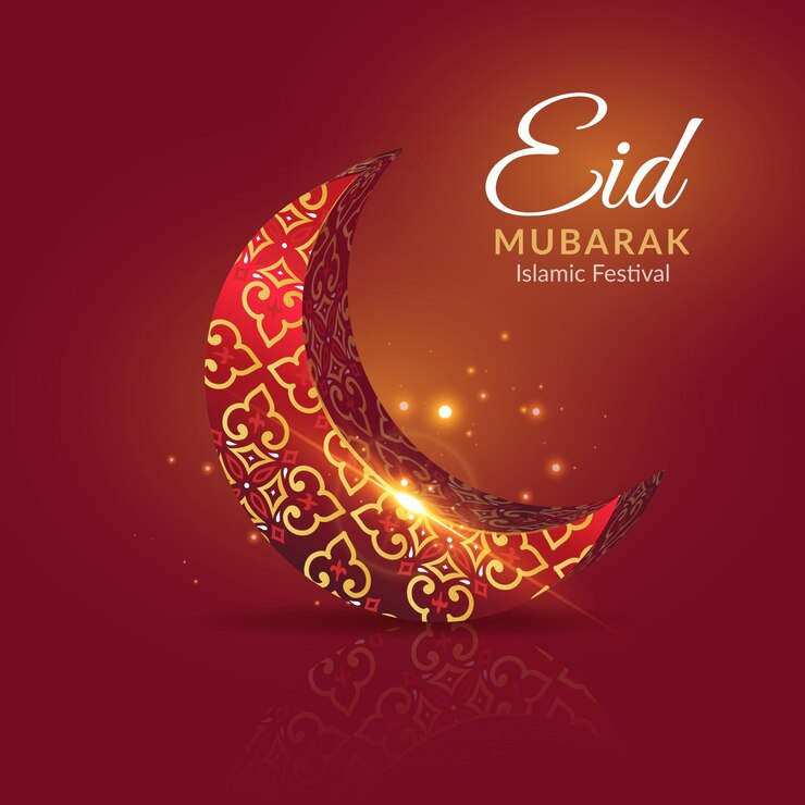 Vector eid mubarak with red and golden moon