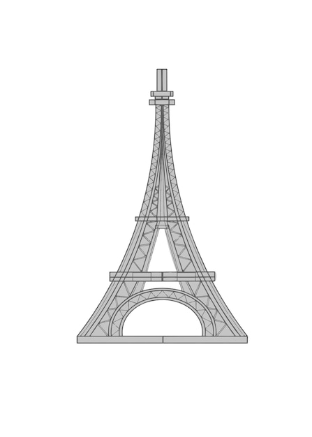 Eiffel Tower Paris France separate elements in different styles separately on a white background