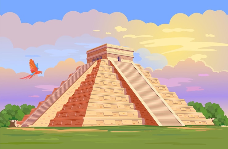 Vector el castillo the kukulkan temple of chichen itza mayan pyramid in yucatan mexico