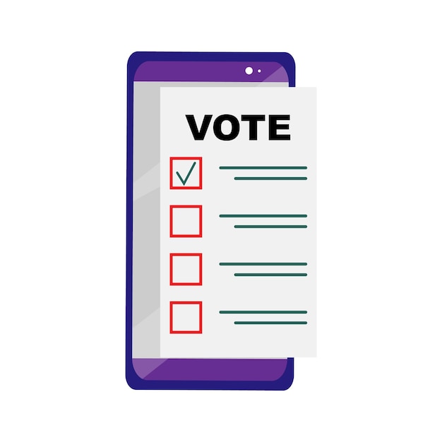 election and democracy concept illustration with a cellphone shows a voting document with checkboxes