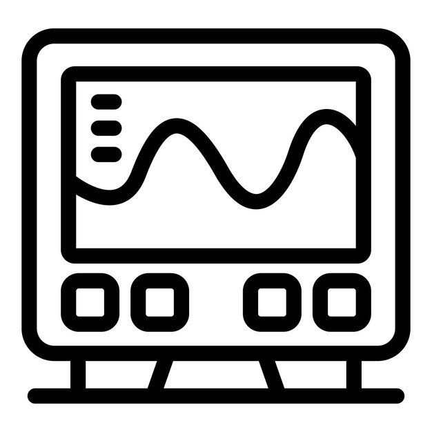 Electronic device displaying sinusoidal waveform with buttons and stand