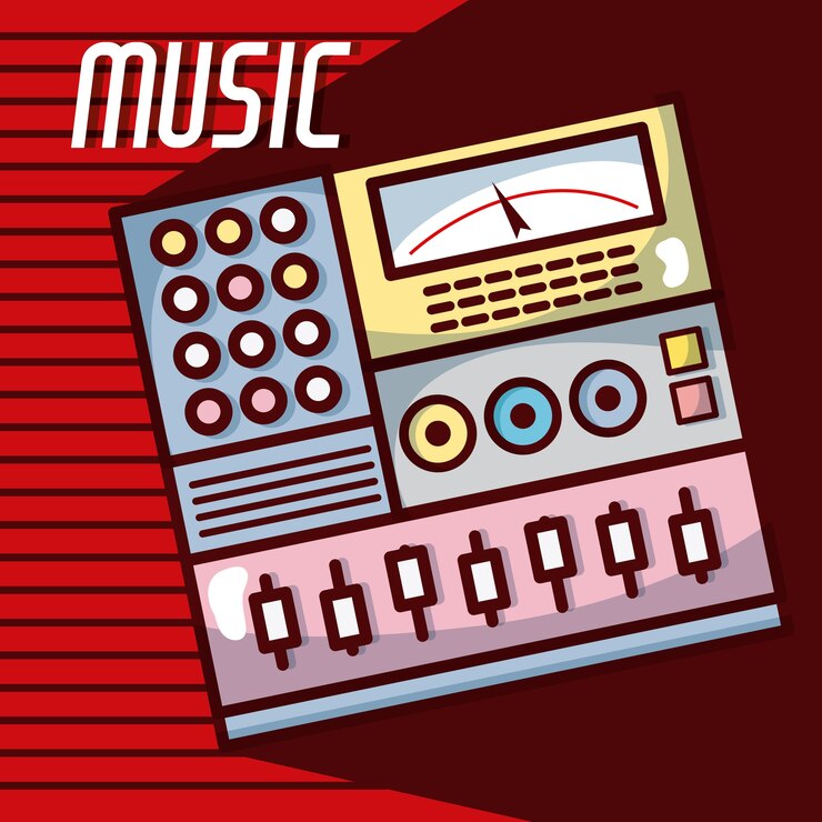 Vector electronic equalizer modern music equipment cartoon
