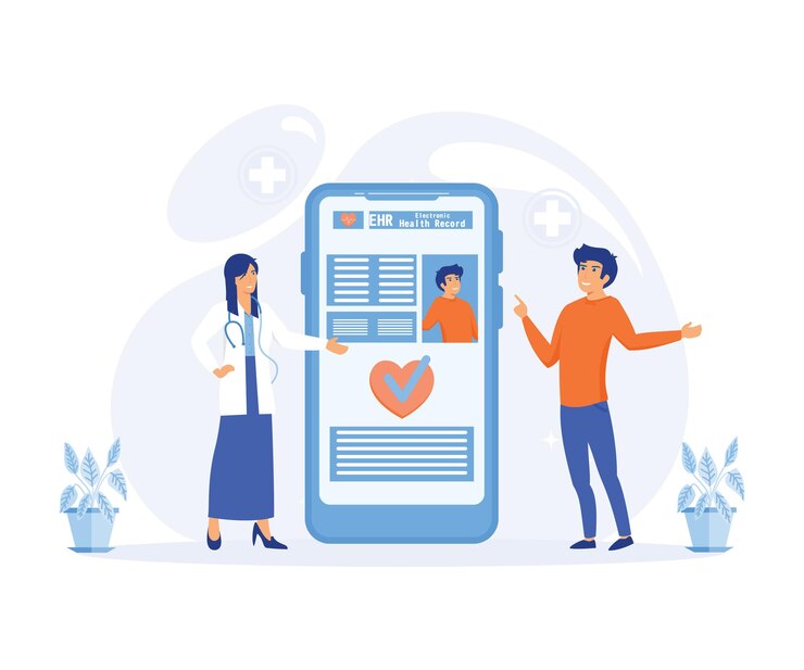 Vector electronic health record ehr digital patient chart on smartphone flat vector modern illustration