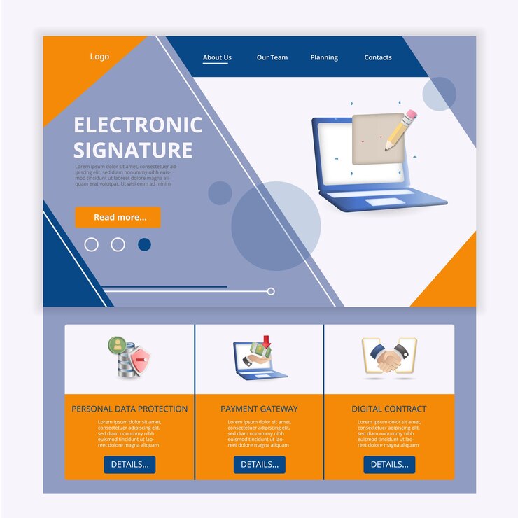 Vector electronic signature flat landing page website template