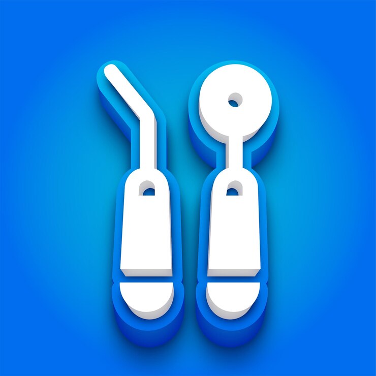 Vector elegant 3d blue and white dental tool icon with blue background