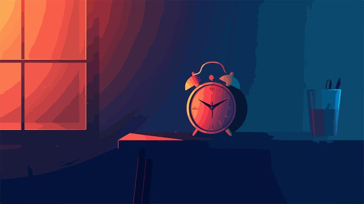 Vector elegant alarm clock on table with dark background