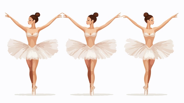 Vector elegant ballerina dancer in ballet attire with straight hair performing graceful moves