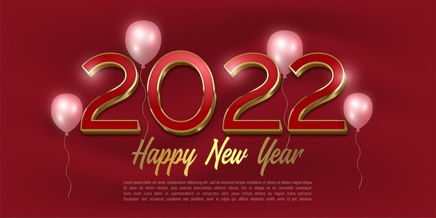 Elegant banner happy new year 2022 with red theme decoration background