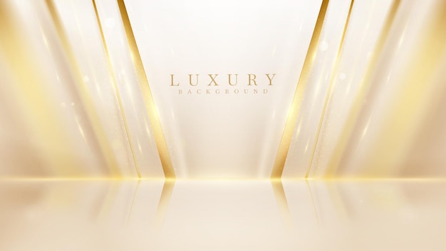 elegant cream color stage background with diagonal golden line elements and glitter effect.