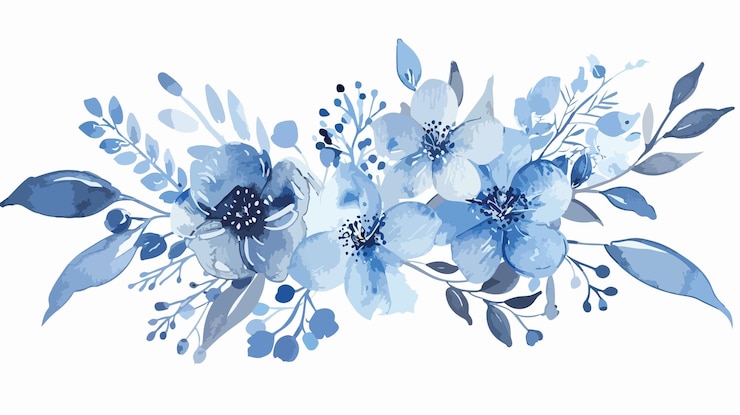 Elegant Dark Blue Watercolor Floral Illustration for Creative Designs