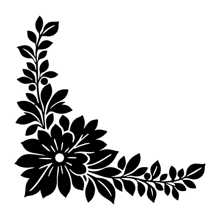 Elegant floral corner design with leaves and a central flower