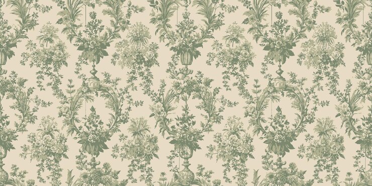 Elegant floral wallpaper design in soft green and cream tones
