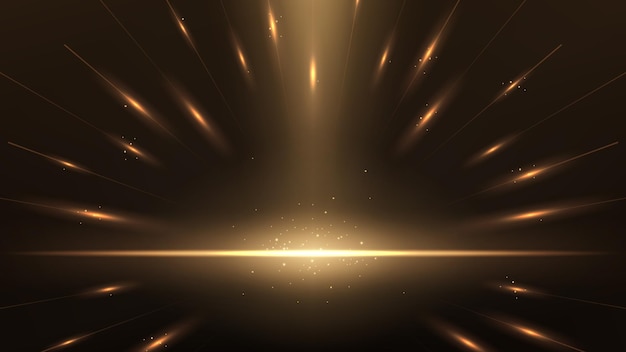Elegant Gold Glowing Line with Horizon Line on Dark Background Vector Illustration