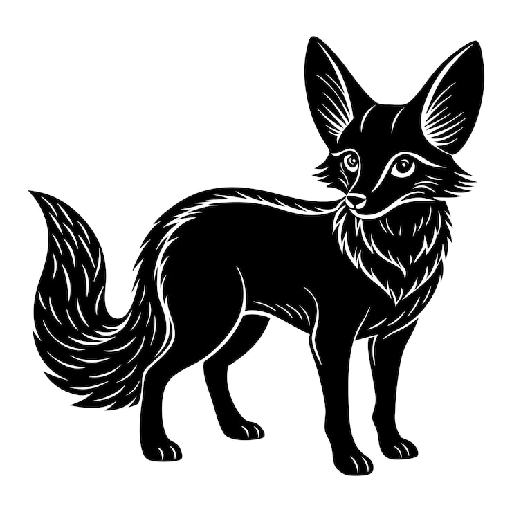 Vector elegant silhouette of a fennec fox with detailed fur