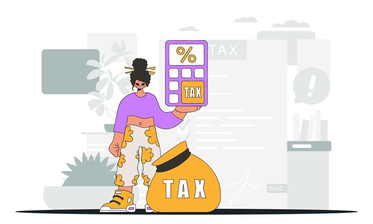 Vector elegant woman with a percentage graphic illustration on the theme of tax payments