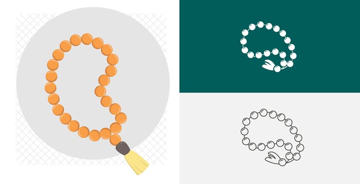 Vector elemen desain islami garis solid ikon datar terisolasi tasbih islami