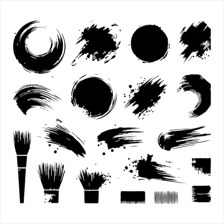 Elemen grunge kuas ilustrasi vektor siluet hitam dan putih