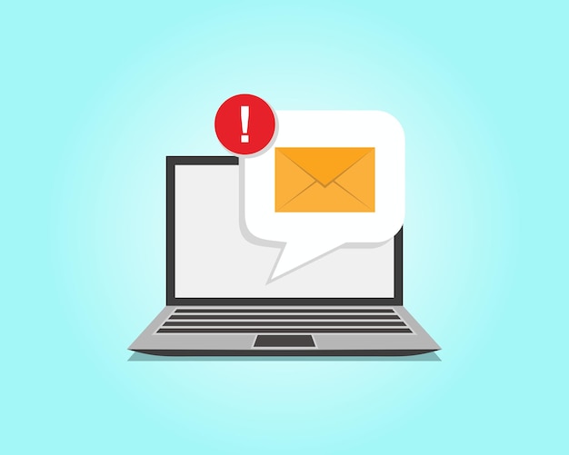 email message on screen in laptop message reminder concept envelope sign in speech bubble on laptop