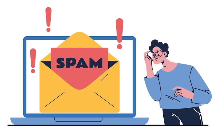 Vector email spam pesan penipuan surat virus seruan kesalahan konsep ilustrasi desain grafis