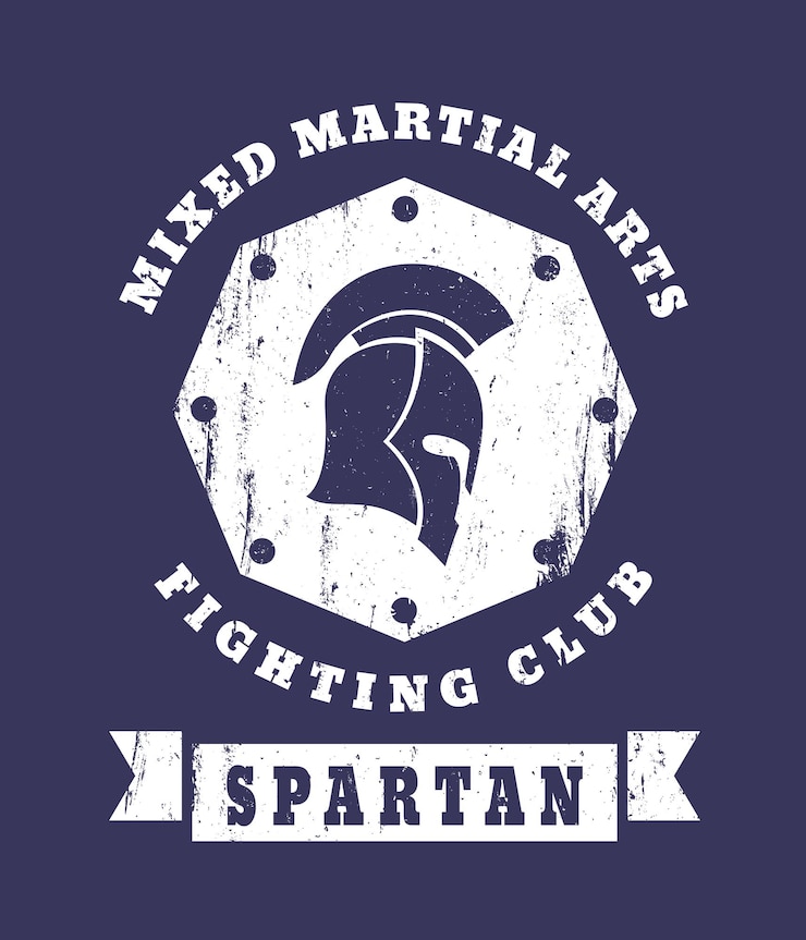 Vector emblem grunge klub tarung spartan, mma dengan helm spartan
