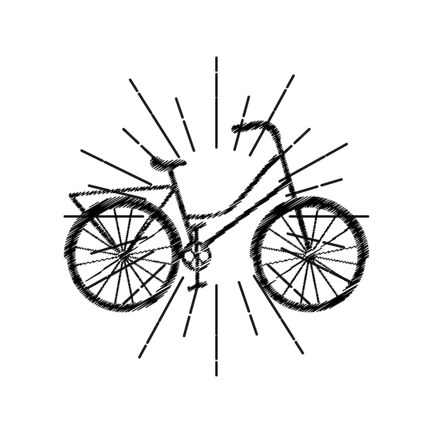 emblem with bicycle icon and decorative sunburst 