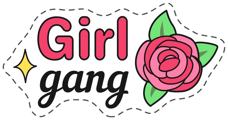 Vector embrace girl power with trendy girl gang design featuring bold lettering and delicate pink rose ideal for fashion lovers making a statement perfect for any occasion