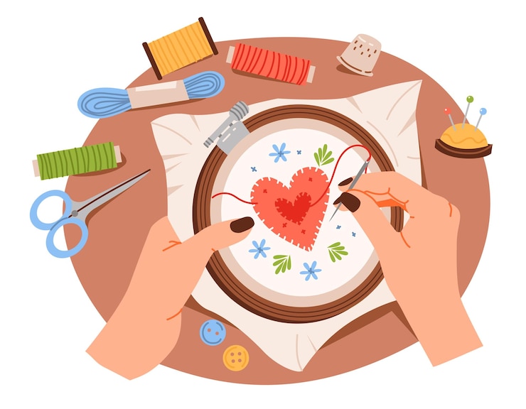 Vector embroidery by hand creative hobby handmade flat vector illustration