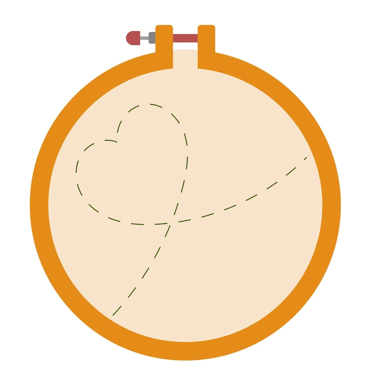 Vector embroidery frame with heart from thread embroidery hoop vector illustration retro style