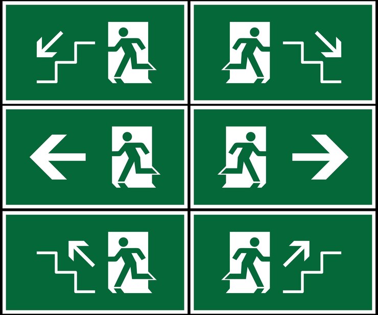 Emergency route point sign bundle safety gathering point signboard vector illustration